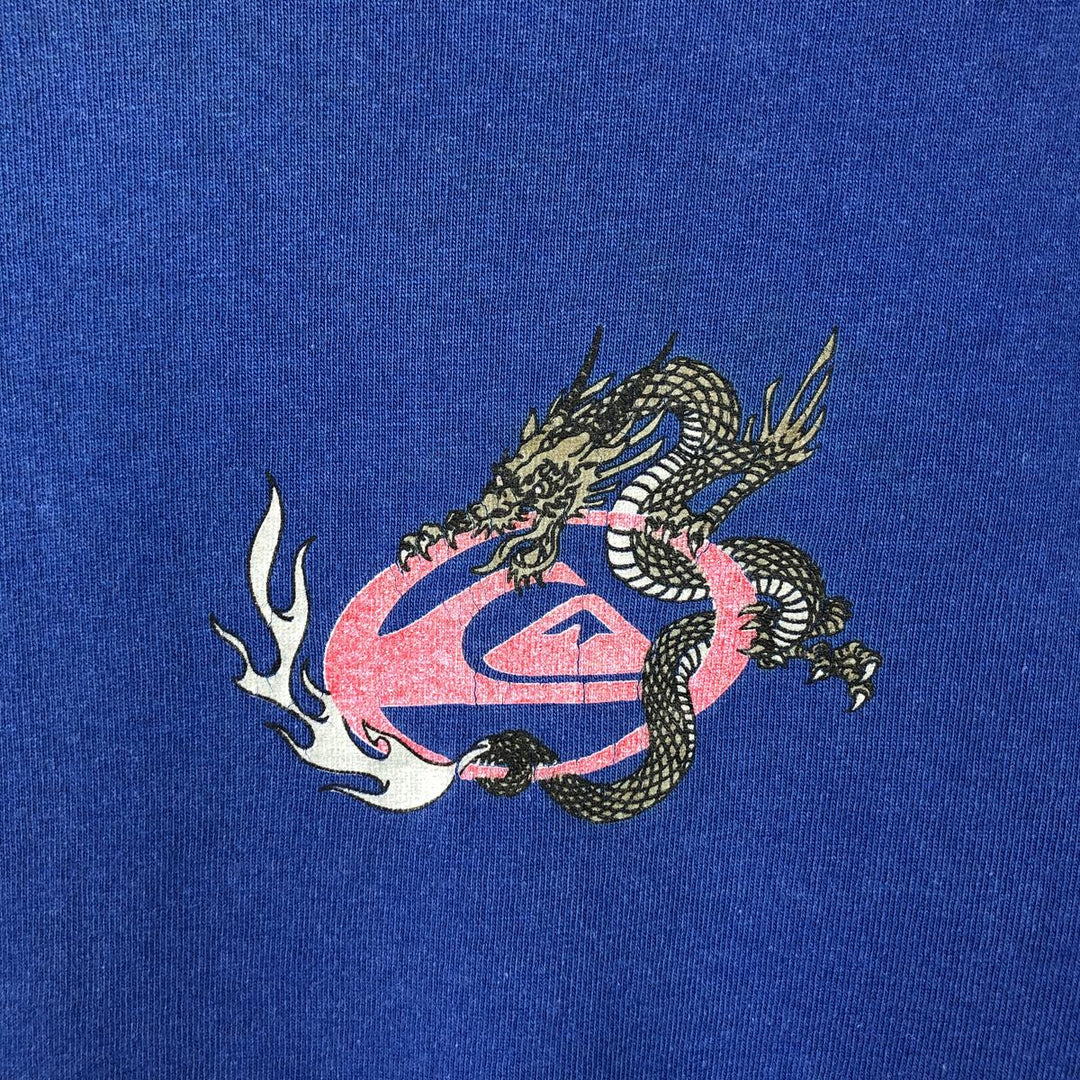 90'S Quiksilver Dragon Pattern Surf Skate T-Shirt, Men's XL (approx.), Vintage cotton blue type Vintage Second Hand