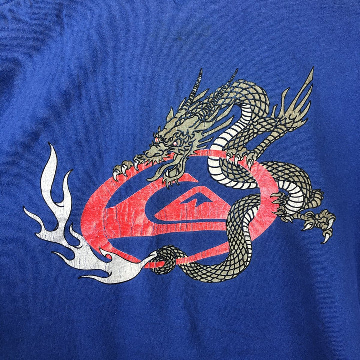 90'S Quiksilver Dragon Pattern Surf Skate T-Shirt, Men's XL (approx.), Vintage cotton blue type Vintage Second Hand
