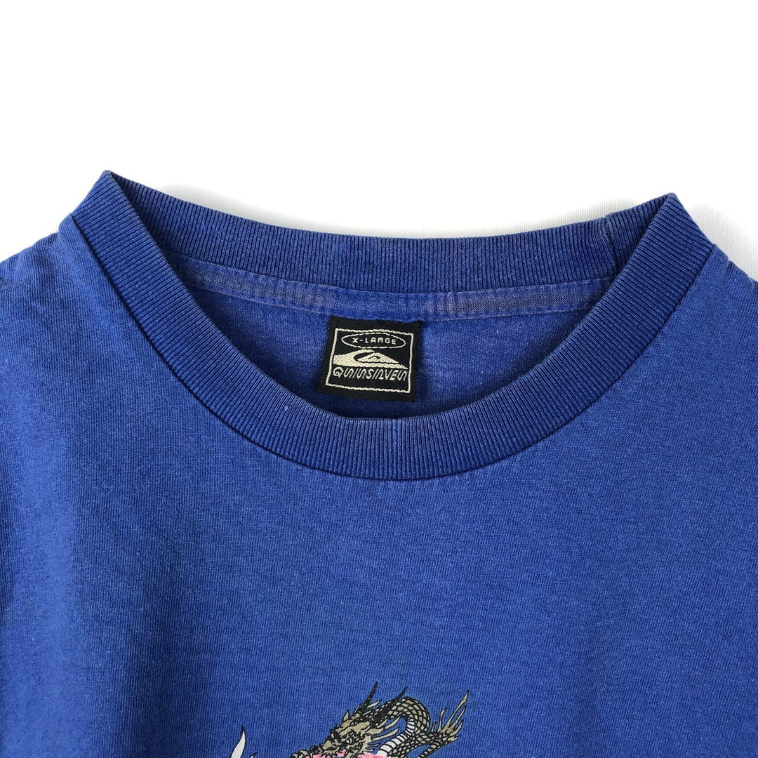 90'S Quiksilver Dragon Pattern Surf Skate T-Shirt, Men's XL (approx.), Vintage cotton blue type Vintage Second Hand