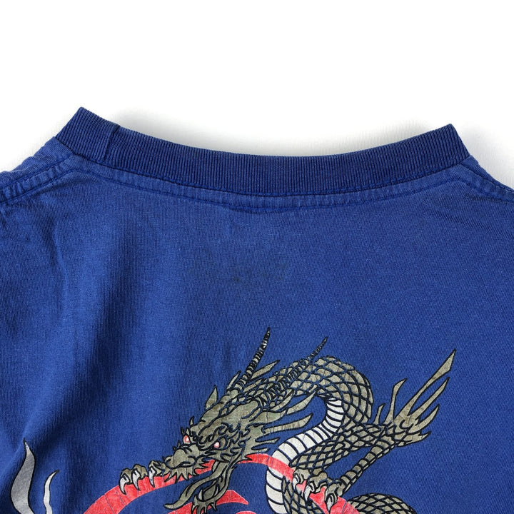 90'S Quiksilver Dragon Pattern Surf Skate T-Shirt, Men's XL (approx.), Vintage cotton blue type Vintage Second Hand