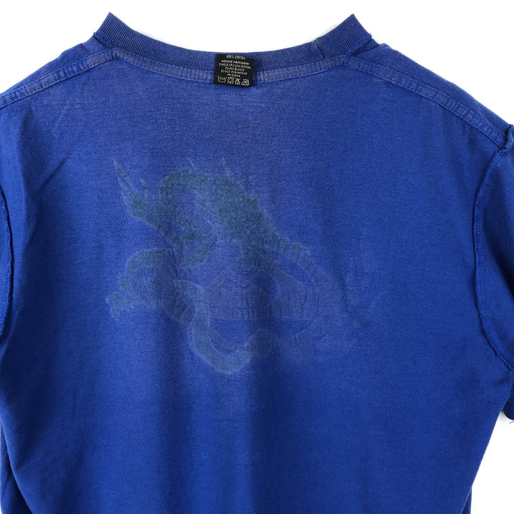 90'S Quiksilver Dragon Pattern Surf Skate T-Shirt, Men's XL (approx.), Vintage cotton blue type Vintage Second Hand