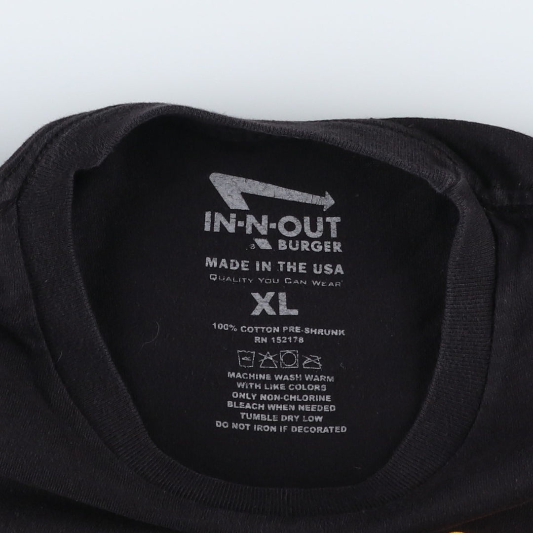 IN-N-OUT HAMBURGERS Advertising T-Shirt, Made in USA, Men's Size XL (approx.) cotton black type Vintage Second Hand