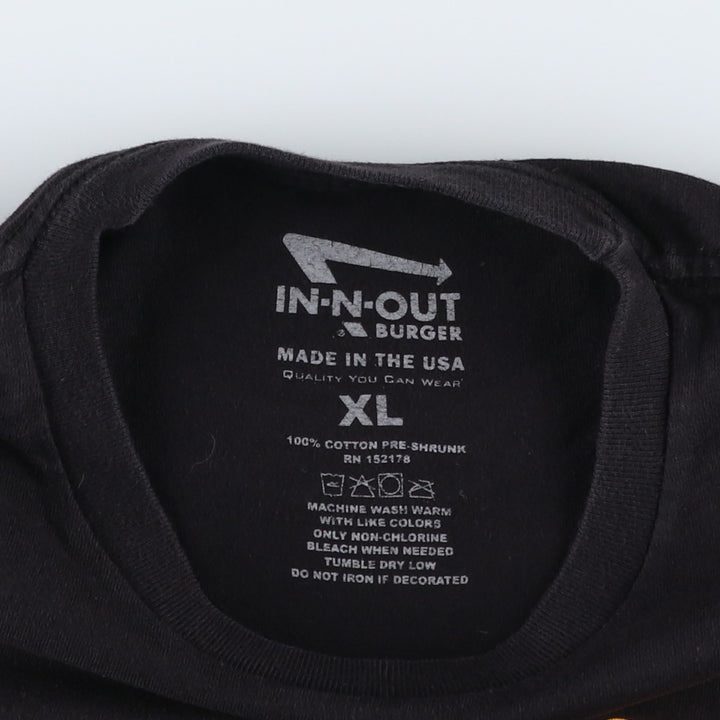 IN-N-OUT HAMBURGERS Advertising T-Shirt, Made in USA, Men's Size XL (approx.) cotton black type Vintage Second Hand