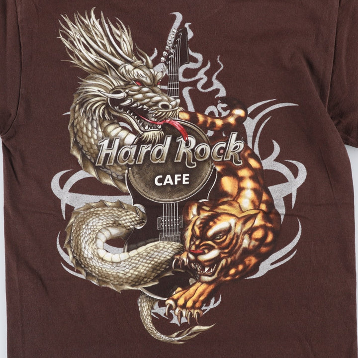 HARD ROCK CAFE advertising T-shirt featuring dragon and tiger patterns (men's size S). cotton brown type Vintage Second Hand
