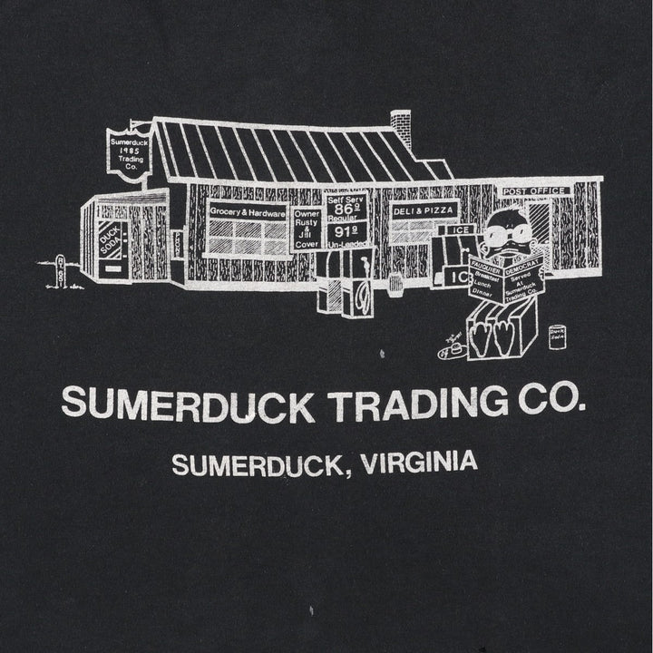 80s-90'S Jerzees SUMERDUCK TRADING CO. Advertising T-shirt, Made in USA, Men's XL equivalent, Vintage cotton black type Vintage Second Hand