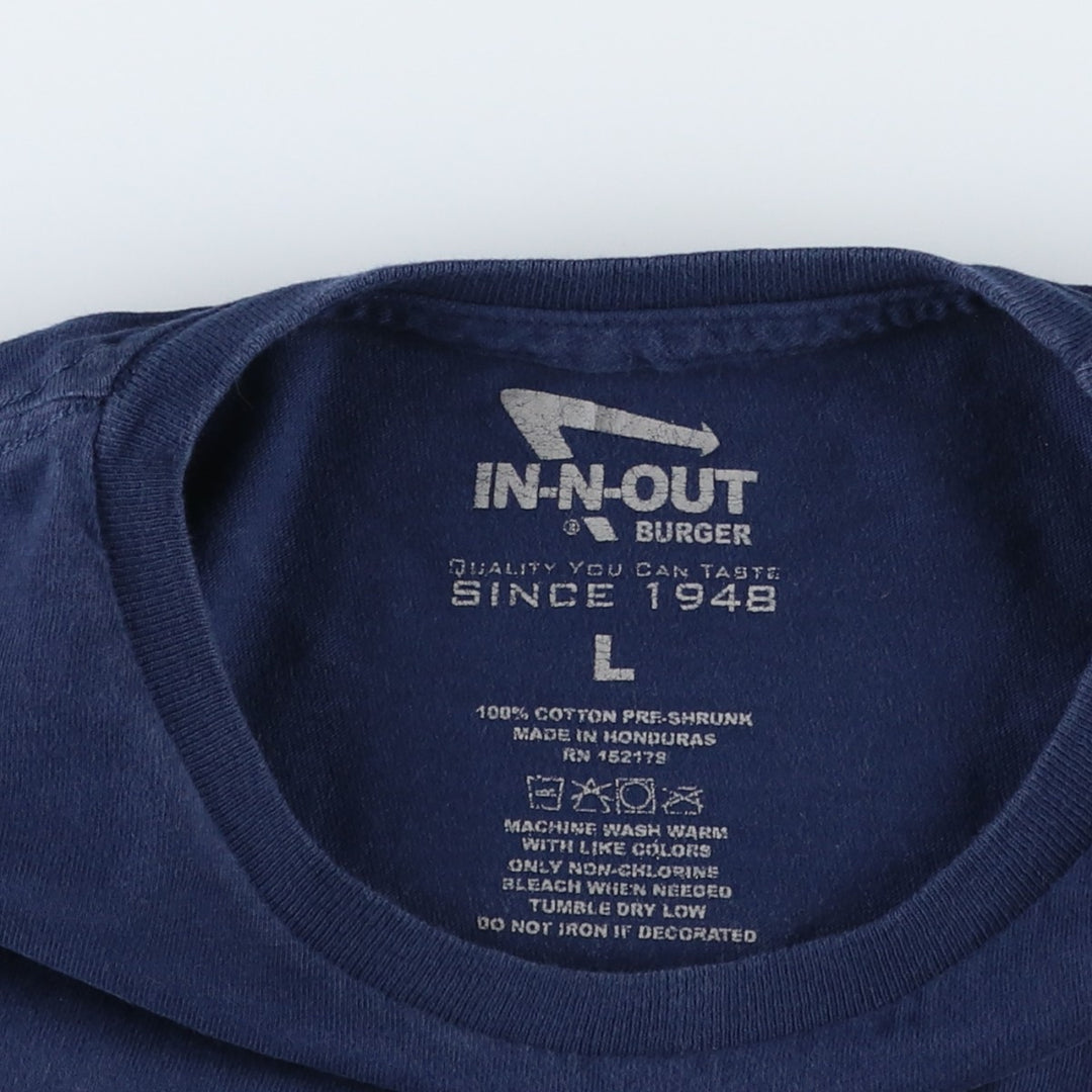 IN-N-OUT HAMBURGERS Advertising T-Shirt, Men's Size L (equivalent) cotton navy blue type Vintage Second Hand