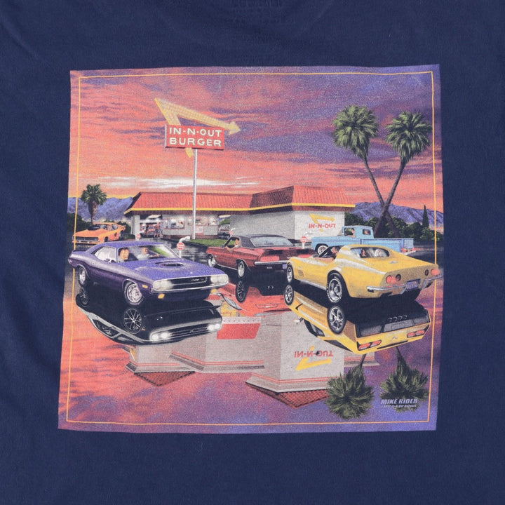 IN-N-OUT HAMBURGERS Advertising T-Shirt, Men's Size L (equivalent) cotton navy blue type Vintage Second Hand
