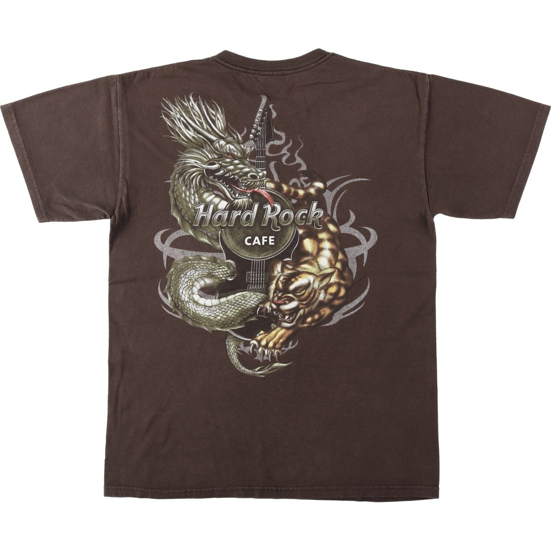 HARD ROCK CAFE Hard Rock Cafe Dragon Pattern Advertising T-shirt Men's M size cotton brown type Vintage Second Hand