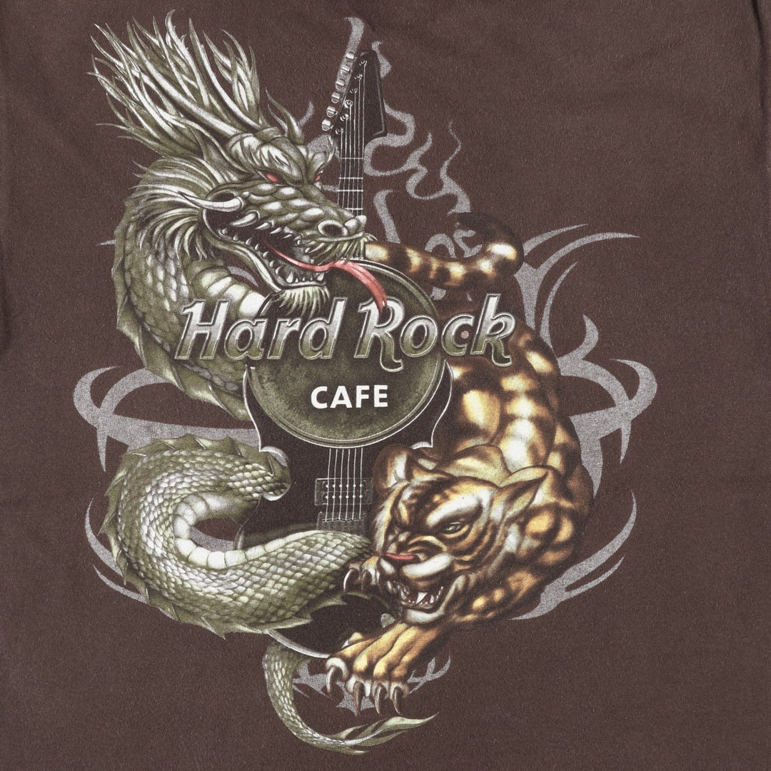 HARD ROCK CAFE Hard Rock Cafe Dragon Pattern Advertising T-shirt Men's M size cotton brown type Vintage Second Hand