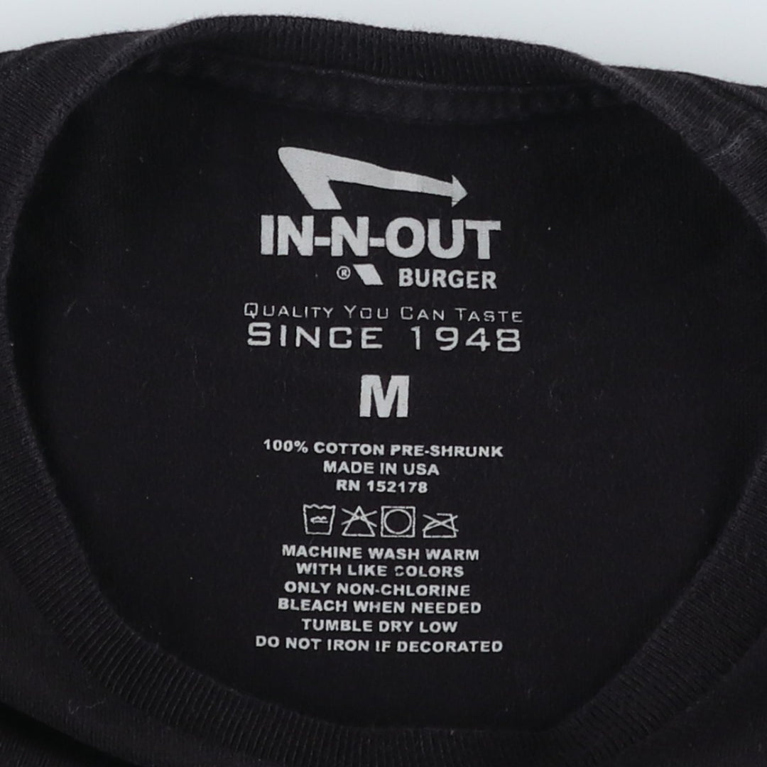 IN-N-OUT HAMBURGERS Advertising T-Shirt, Made in USA, Men's Size M (equivalent) cotton black type Vintage Second Hand