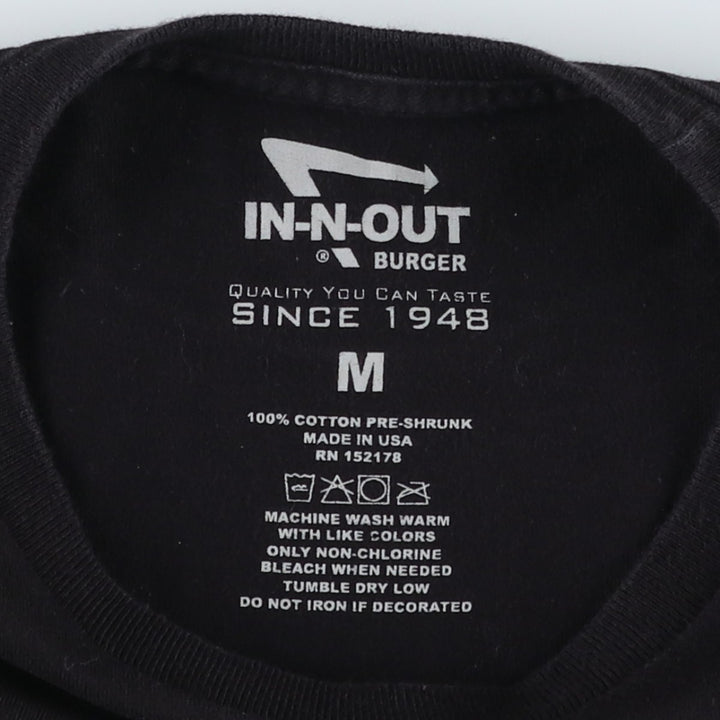 IN-N-OUT HAMBURGERS Advertising T-Shirt, Made in USA, Men's Size M (equivalent) cotton black type Vintage Second Hand