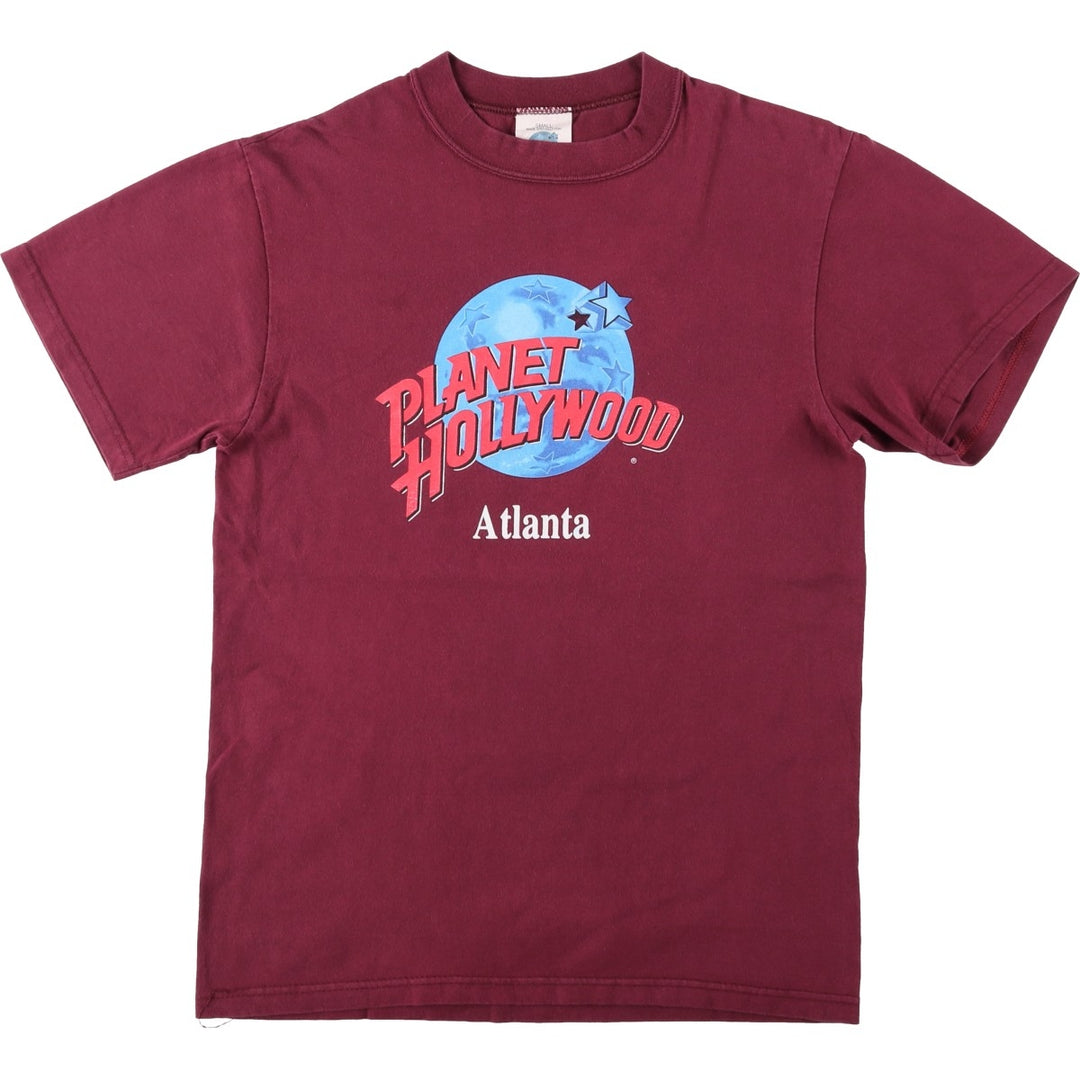 Planet Hollywood advertising T-shirt, made in the USA, men's size S (equivalent). cotton wine-red Vintage Second Hand