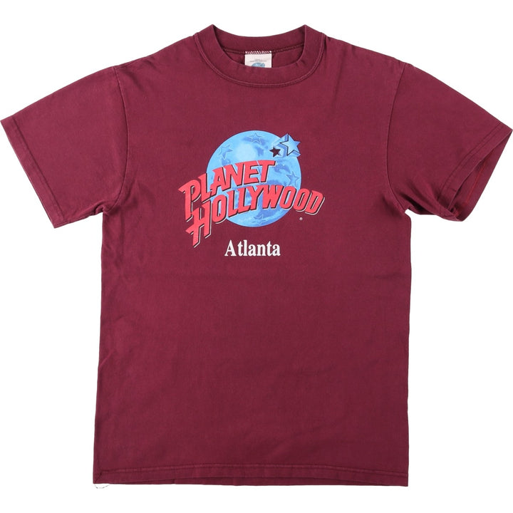 Planet Hollywood advertising T-shirt, made in the USA, men's size S (equivalent). cotton wine-red Vintage Second Hand