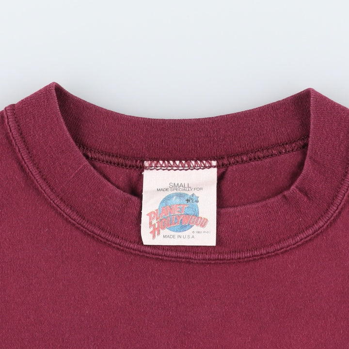 Planet Hollywood advertising T-shirt, made in the USA, men's size S (equivalent). cotton wine-red Vintage Second Hand