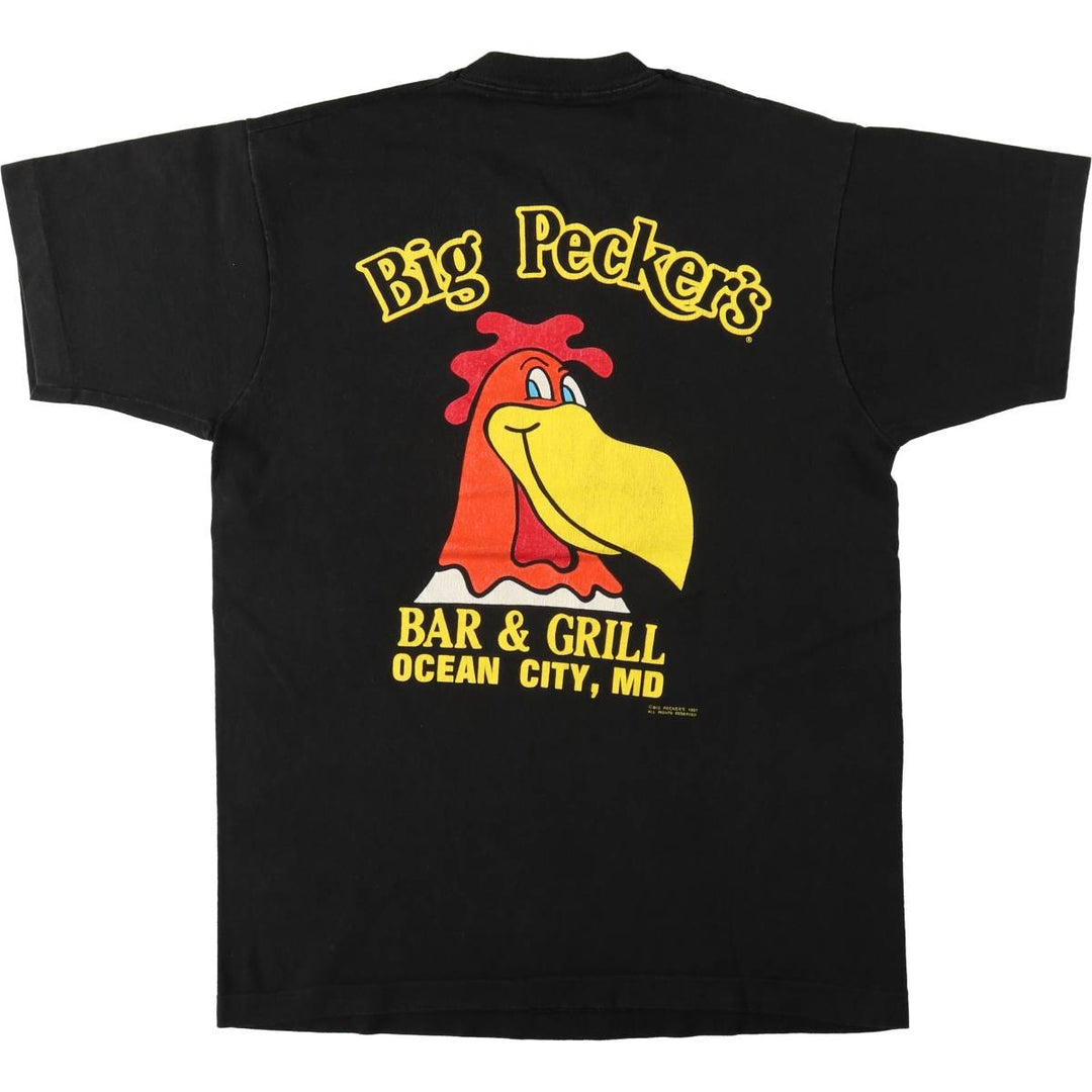 Vintage 80'S BIG PECKER'S BAR & GRILL advertising T-shirt, men's size M equivalent. unclear black type Vintage Second Hand