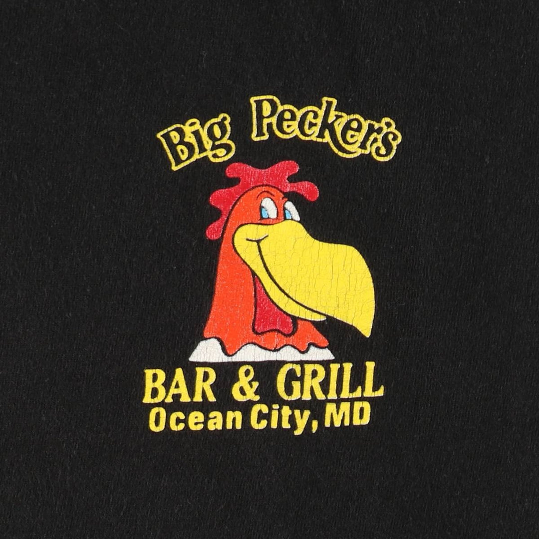 Vintage 80'S BIG PECKER'S BAR & GRILL advertising T-shirt, men's size M equivalent. unclear black type Vintage Second Hand