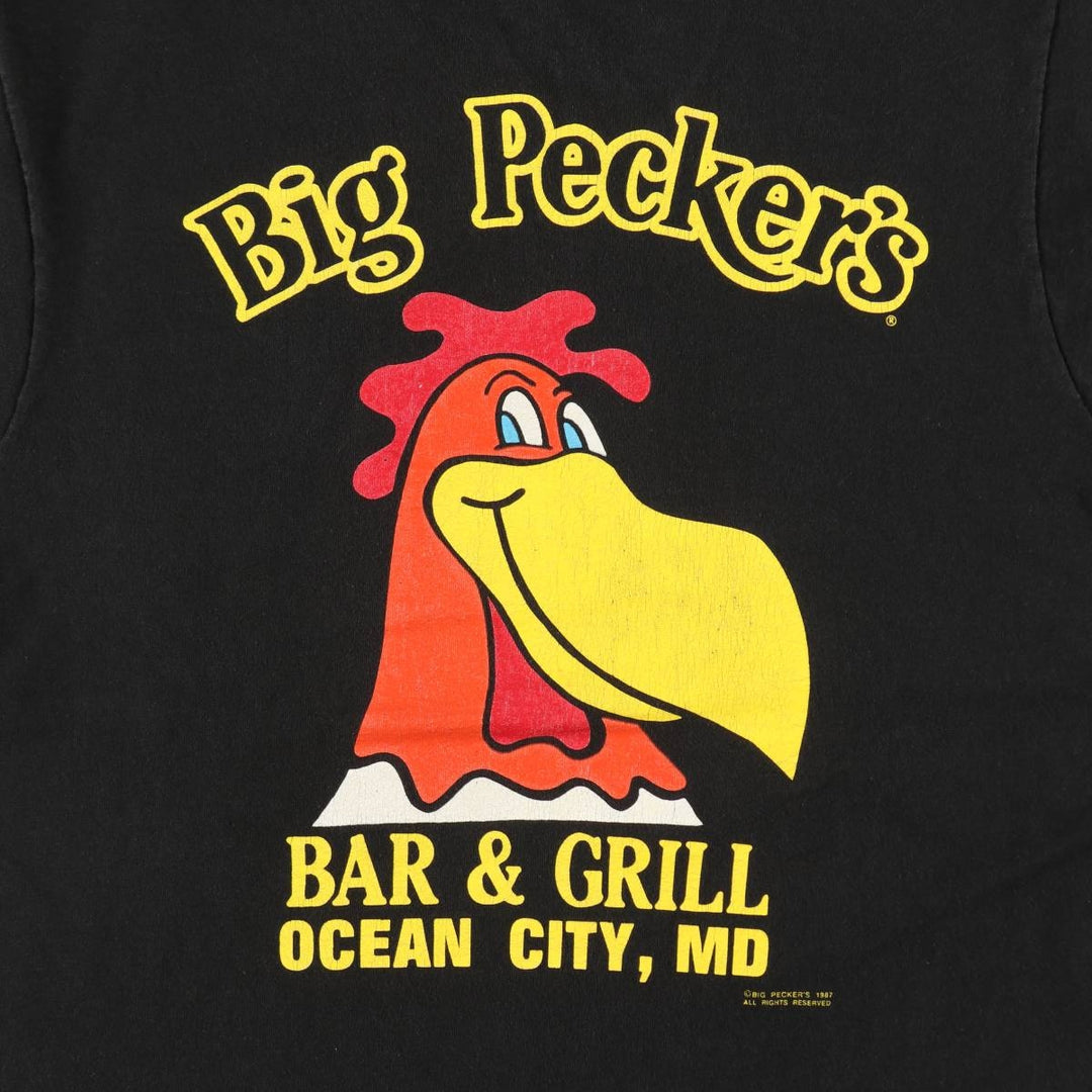 Vintage 80'S BIG PECKER'S BAR & GRILL advertising T-shirt, men's size M equivalent. unclear black type Vintage Second Hand