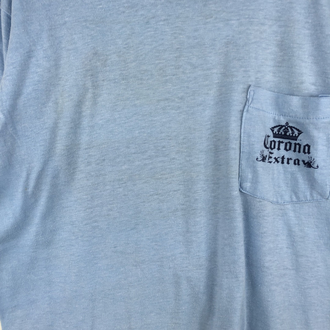 ~90'S Path CORONA EXTRA Advertising T-Shirt, Made in USA, Vintage polyester Blue type light blue Vintage Second Hand