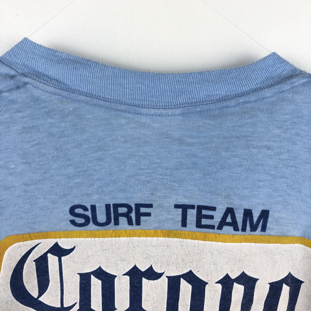 ~90'S Path CORONA EXTRA Advertising T-Shirt, Made in USA, Vintage polyester Blue type light blue Vintage Second Hand