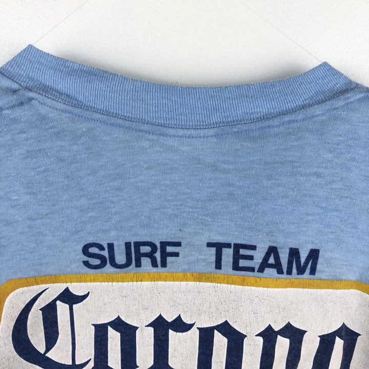 ~90'S Path CORONA EXTRA Advertising T-Shirt, Made in USA, Vintage polyester Blue type light blue Vintage Second Hand