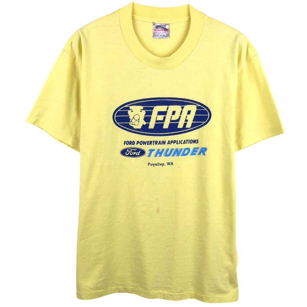 90'S ONEITA Advertising T-Shirt, Made in USA, Men's XL, Vintage polyester yellow type Vintage Second Hand