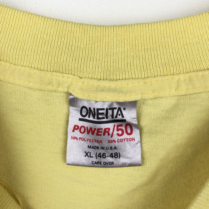 90'S ONEITA Advertising T-Shirt, Made in USA, Men's XL, Vintage polyester yellow type Vintage Second Hand