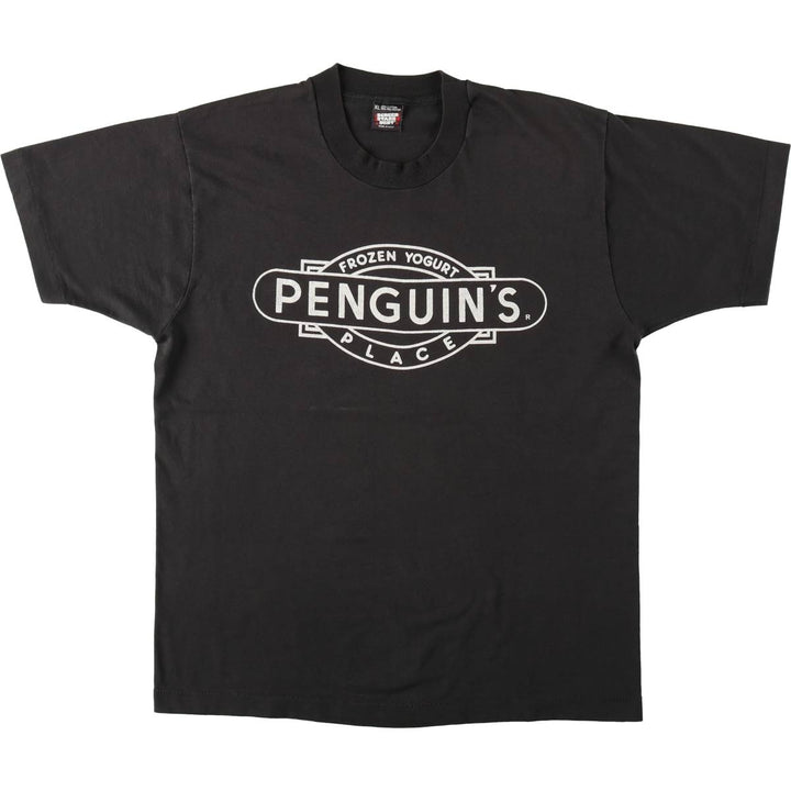 90'S Screen Stars Penguin's Advertising T-Shirt, Made in USA, Men's XL equivalent, Vintage cotton black type Vintage Second Hand