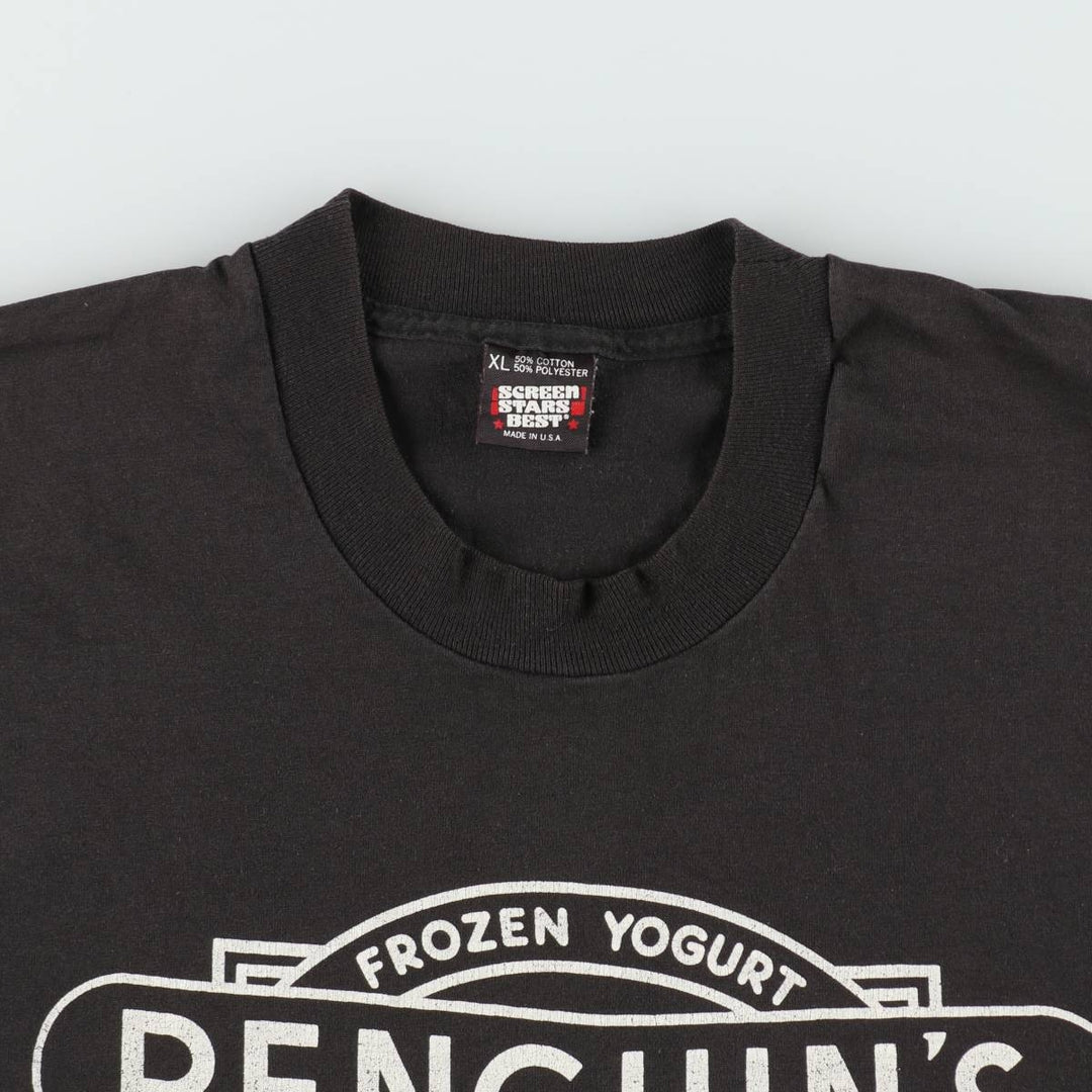 90'S Screen Stars Penguin's Advertising T-Shirt, Made in USA, Men's XL equivalent, Vintage cotton black type Vintage Second Hand