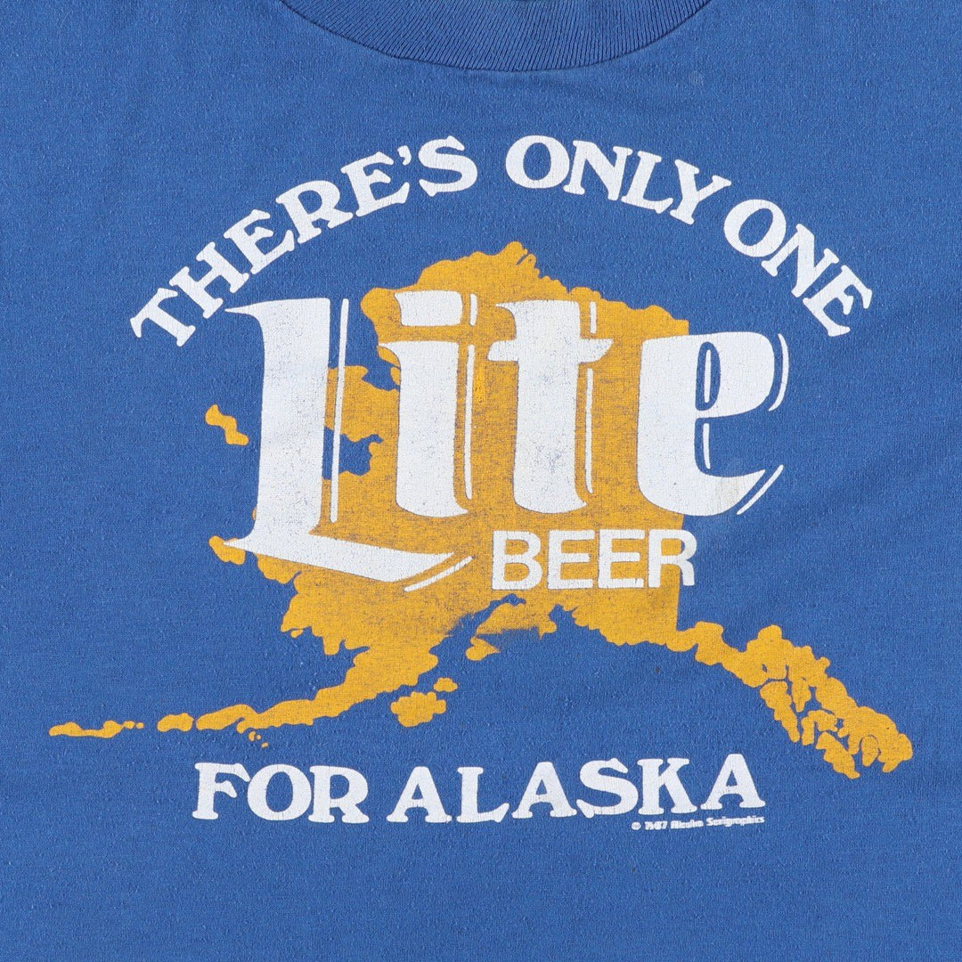 80'S Jerzees Lite BEER Advertising T-Shirt, Made in USA, Men's Size L (approx.), Vintage cotton blue type Vintage Second Hand