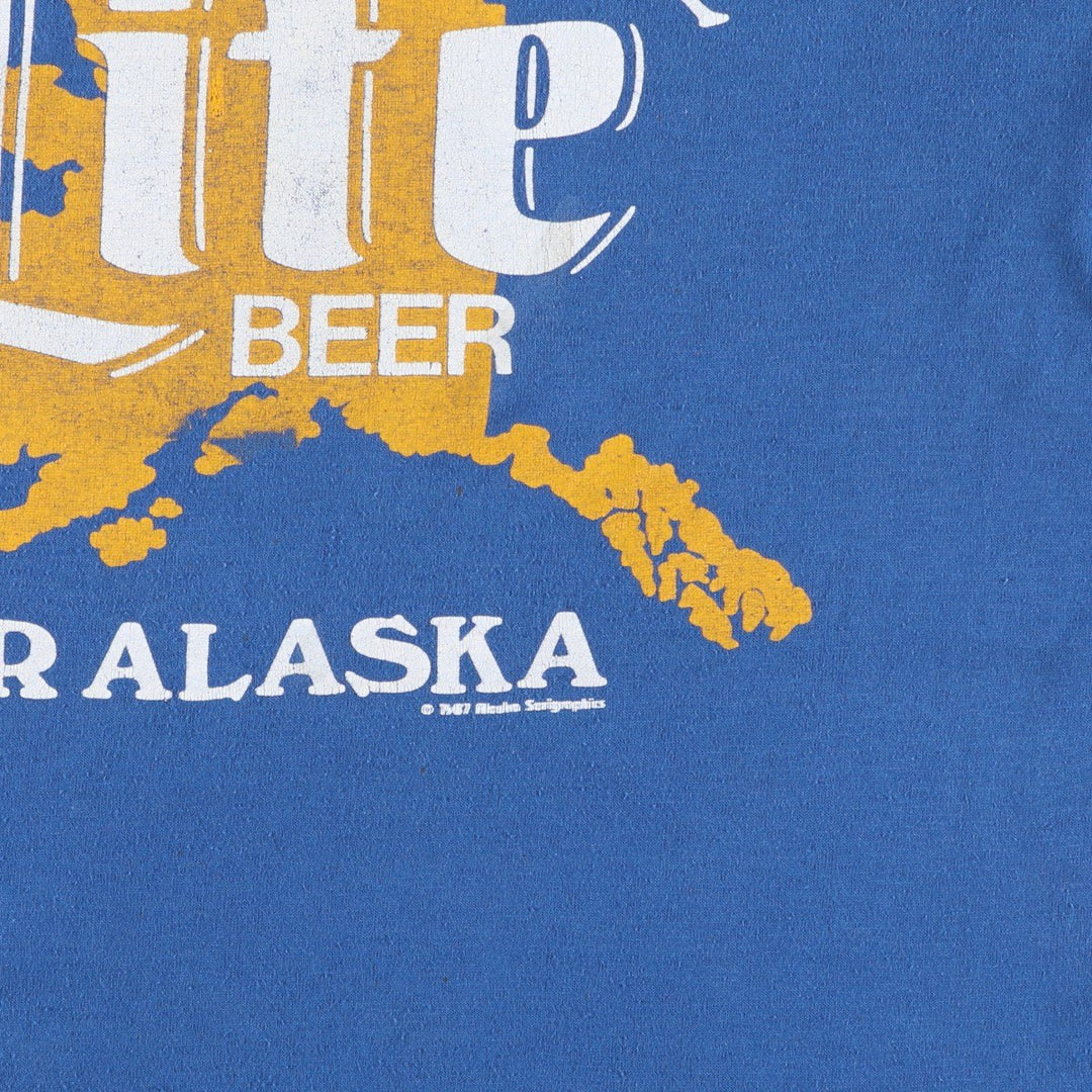 80'S Jerzees Lite BEER Advertising T-Shirt, Made in USA, Men's Size L (approx.), Vintage cotton blue type Vintage Second Hand