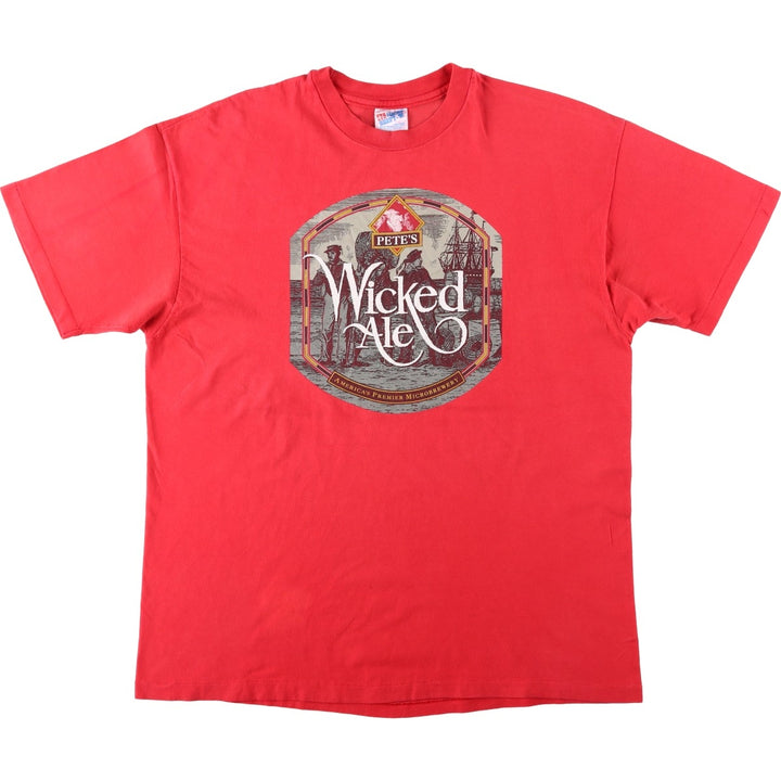 90'S Hanes PETE'S Wicked Ale Advertising T-Shirt, Made in USA, Men's XL equivalent, Vintage cotton red type Vintage Second Hand