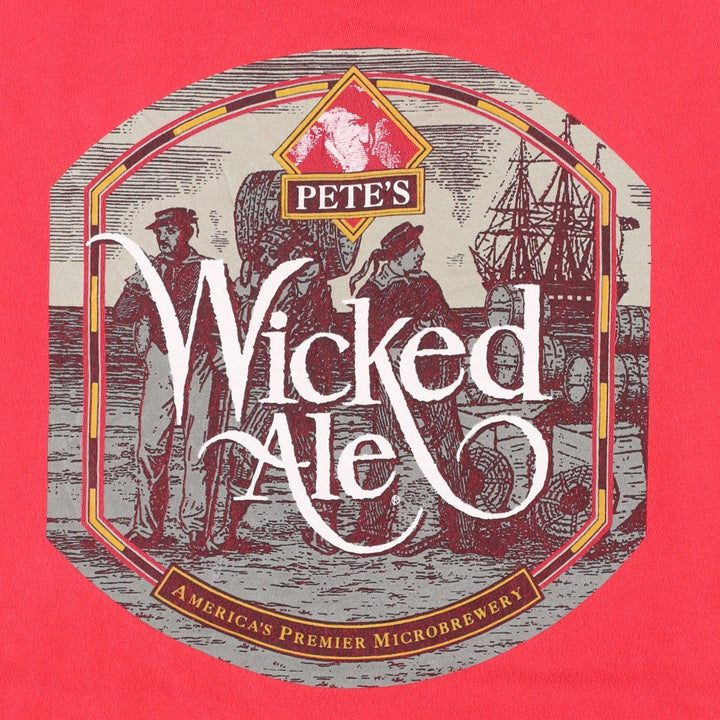 90'S Hanes PETE'S Wicked Ale Advertising T-Shirt, Made in USA, Men's XL equivalent, Vintage cotton red type Vintage Second Hand