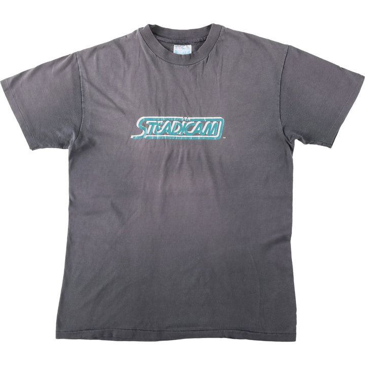 80'S Hanes BEEFY-T Blue Tag STEADICAM Advertising T-Shirt, Made in USA, Men's Size L (Equivalent), Vintage cotton Charcoal Vintage Second Hand