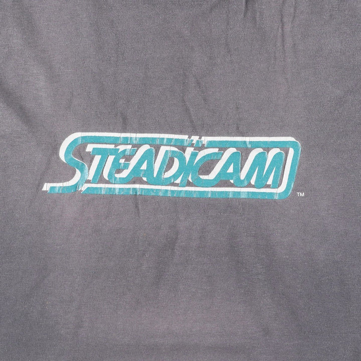 80'S Hanes BEEFY-T Blue Tag STEADICAM Advertising T-Shirt, Made in USA, Men's Size L (Equivalent), Vintage cotton Charcoal Vintage Second Hand