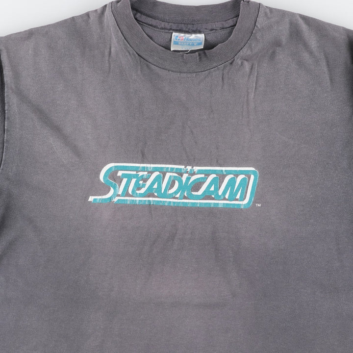80'S Hanes BEEFY-T Blue Tag STEADICAM Advertising T-Shirt, Made in USA, Men's Size L (Equivalent), Vintage cotton Charcoal Vintage Second Hand