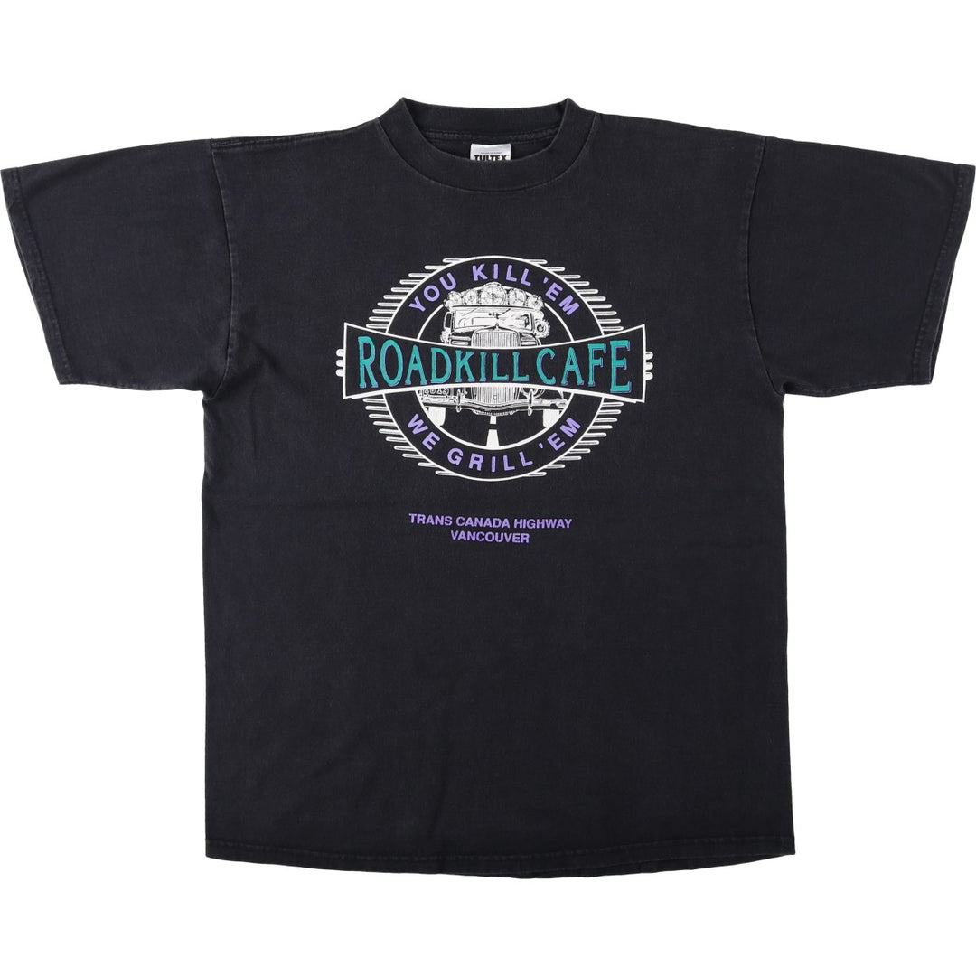 TULTEX ROADKILLCAFE Advertising T-Shirt, Made in Canada, Men's XL (approx.) cotton black type Vintage Second Hand