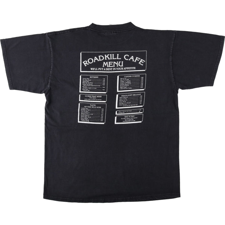 TULTEX ROADKILLCAFE Advertising T-Shirt, Made in Canada, Men's XL (approx.) cotton black type Vintage Second Hand