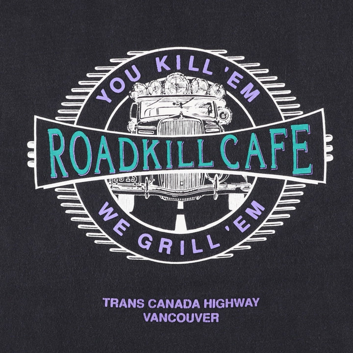 TULTEX ROADKILLCAFE Advertising T-Shirt, Made in Canada, Men's XL (approx.) cotton black type Vintage Second Hand