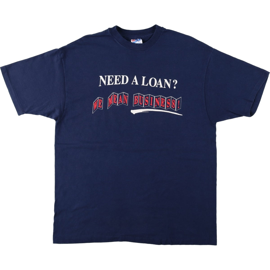 ~90'S Hanes BEEFY-T Bank of America Advertising T-Shirt, Made in USA, Men's XL equivalent, Vintage cotton navy blue type Vintage Second Hand