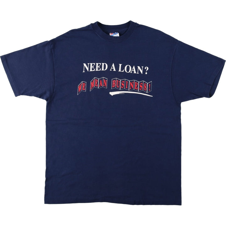~90'S Hanes BEEFY-T Bank of America Advertising T-Shirt, Made in USA, Men's XL equivalent, Vintage cotton navy blue type Vintage Second Hand