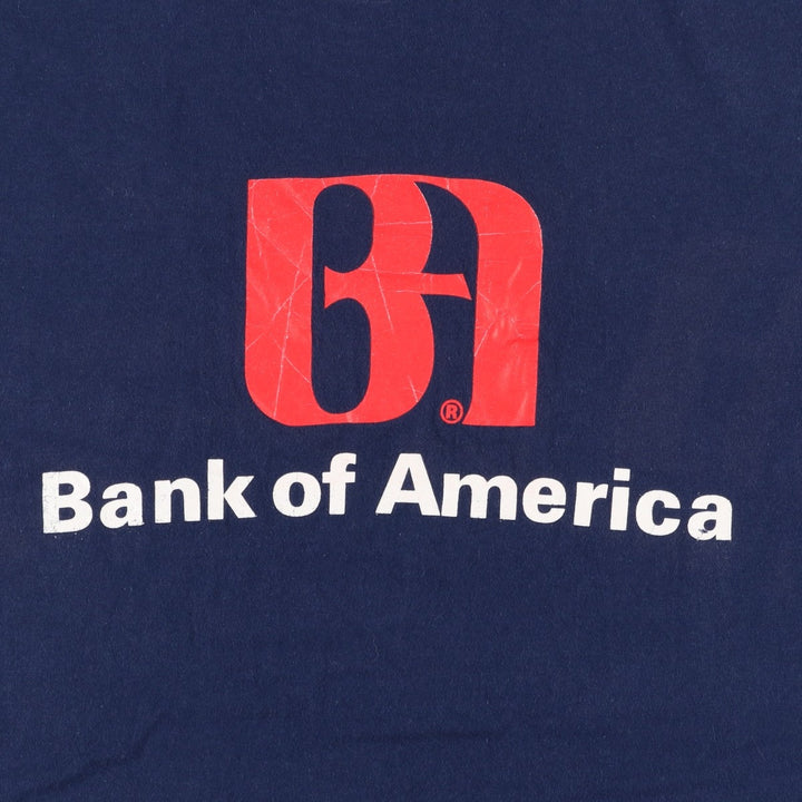 ~90'S Hanes BEEFY-T Bank of America Advertising T-Shirt, Made in USA, Men's XL equivalent, Vintage cotton navy blue type Vintage Second Hand