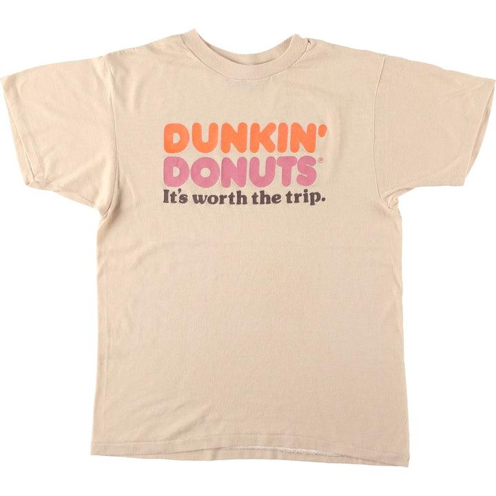 80'S Dunkin' Donuts Advertising T-Shirt, Made in USA, Men's Size M (approx.), Vintage polyester Beige type Vintage Second Hand