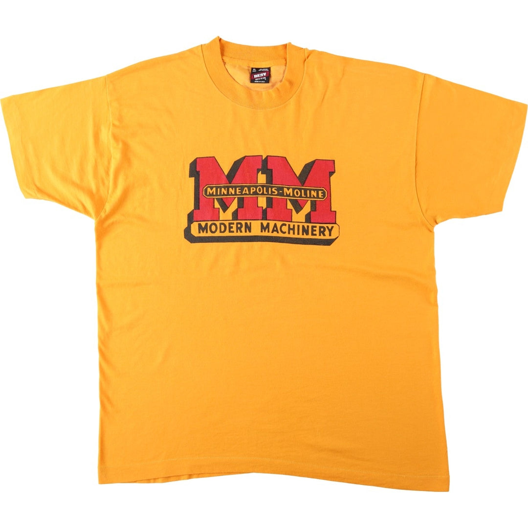 ~90'S Fruit of the Loom MINNEAPOLIS-MOLINE MODERN MACHINERY Advertising T-Shirt, Made in USA, Men's XL equivalent. cotton yellow type Vintage Second Hand