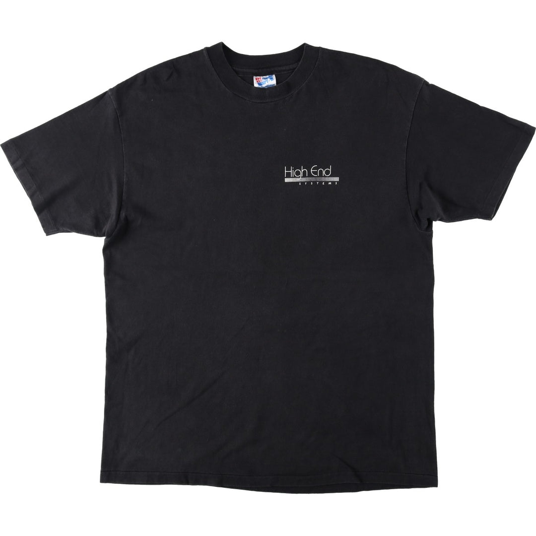 90'S Hanes BEEFY-T HIGH END SYSTEMS Advertising T-Shirt, Made in USA, Men's XL equivalent, Vintage cotton black type Vintage Second Hand