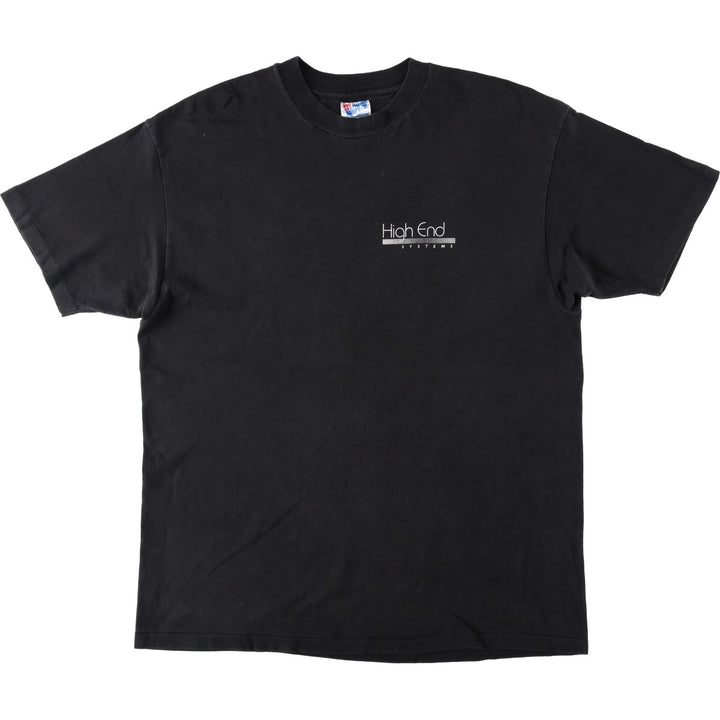 90'S Hanes BEEFY-T HIGH END SYSTEMS Advertising T-Shirt, Made in USA, Men's XL equivalent, Vintage cotton black type Vintage Second Hand