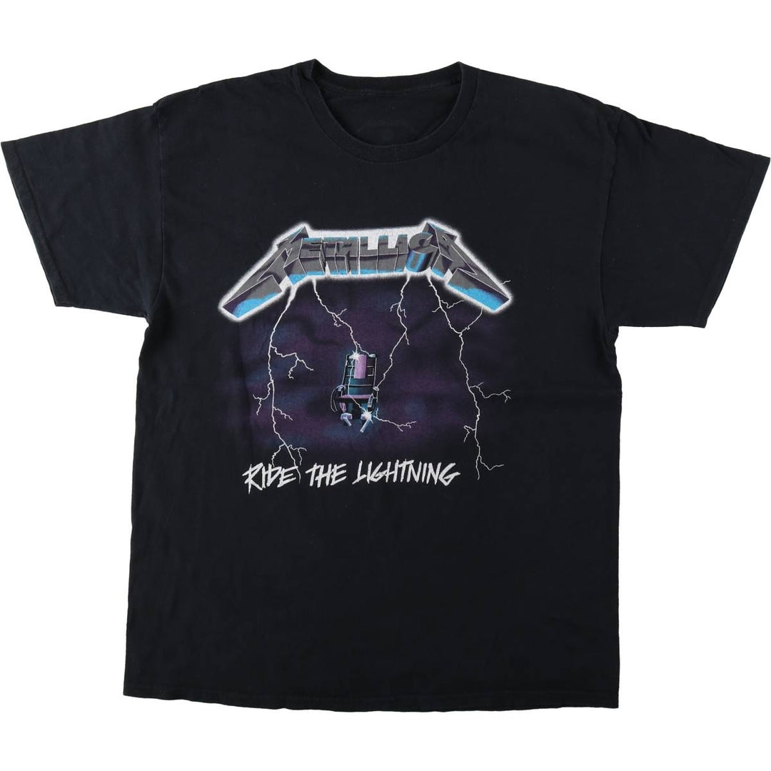 METALLICA RIDE THE LIGHTNING Skull Pattern Band T-Shirt (Men's Size L) unclear black type Vintage Second Hand