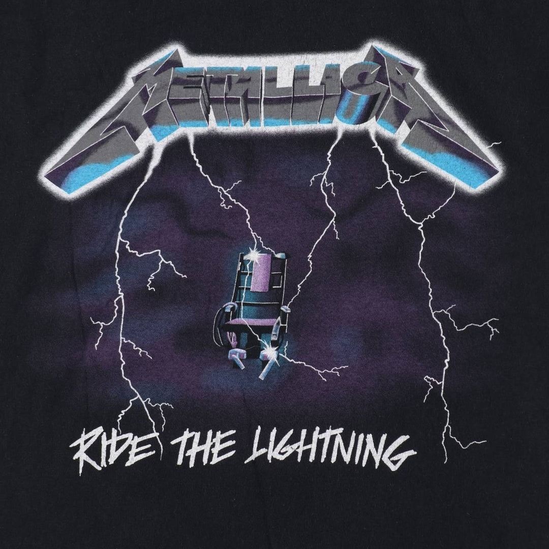 METALLICA RIDE THE LIGHTNING Skull Pattern Band T-Shirt (Men's Size L) unclear black type Vintage Second Hand