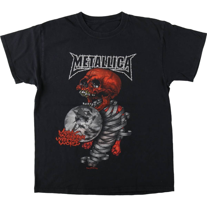 METALLICA Skull Pattern Band T-shirt Band Tee Men's M size unclear black type Vintage Second Hand