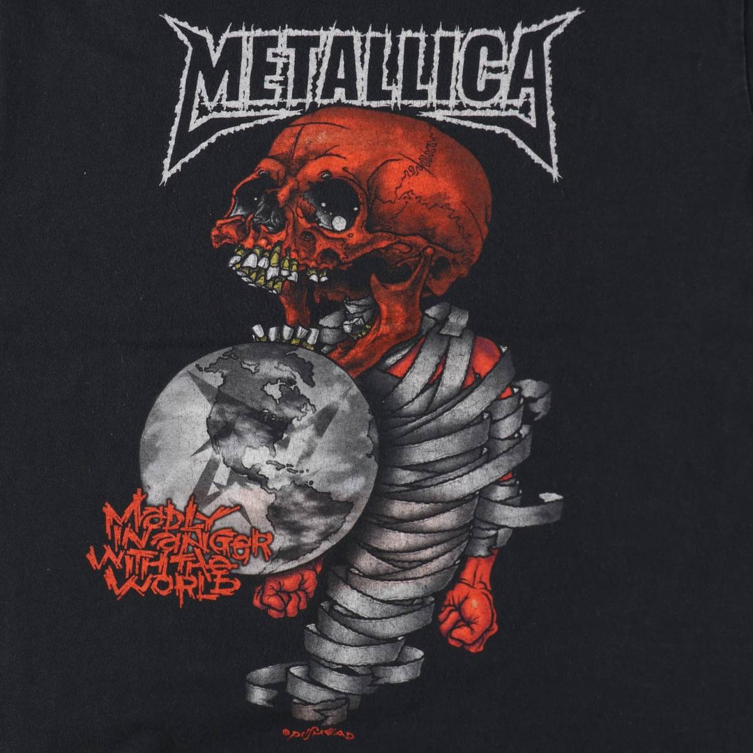 METALLICA Skull Pattern Band T-shirt Band Tee Men's M size unclear black type Vintage Second Hand