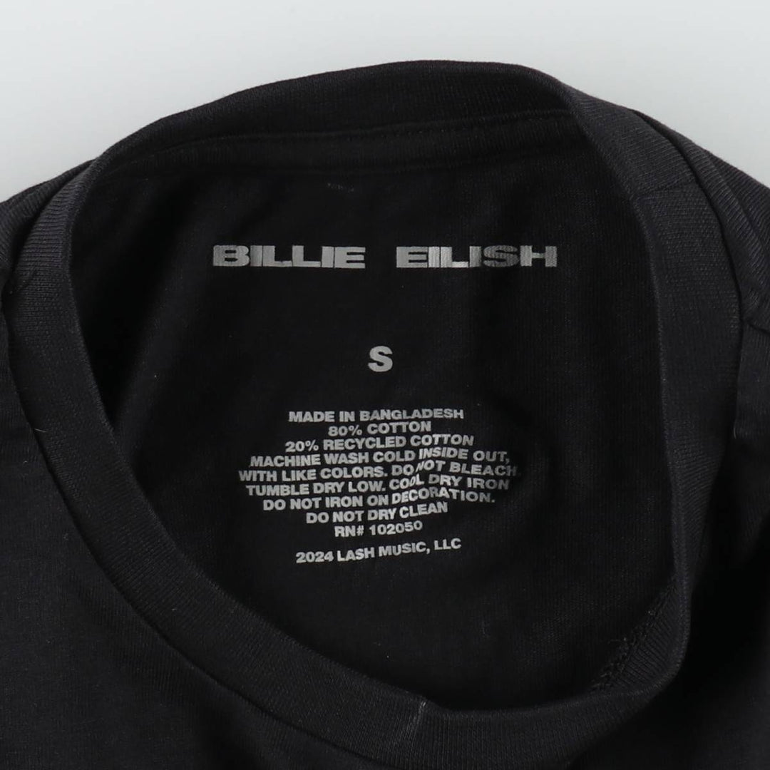 BILLIE EILISH Billie Eilish Band T-shirt Band T Men's S size cotton black type Vintage Second Hand